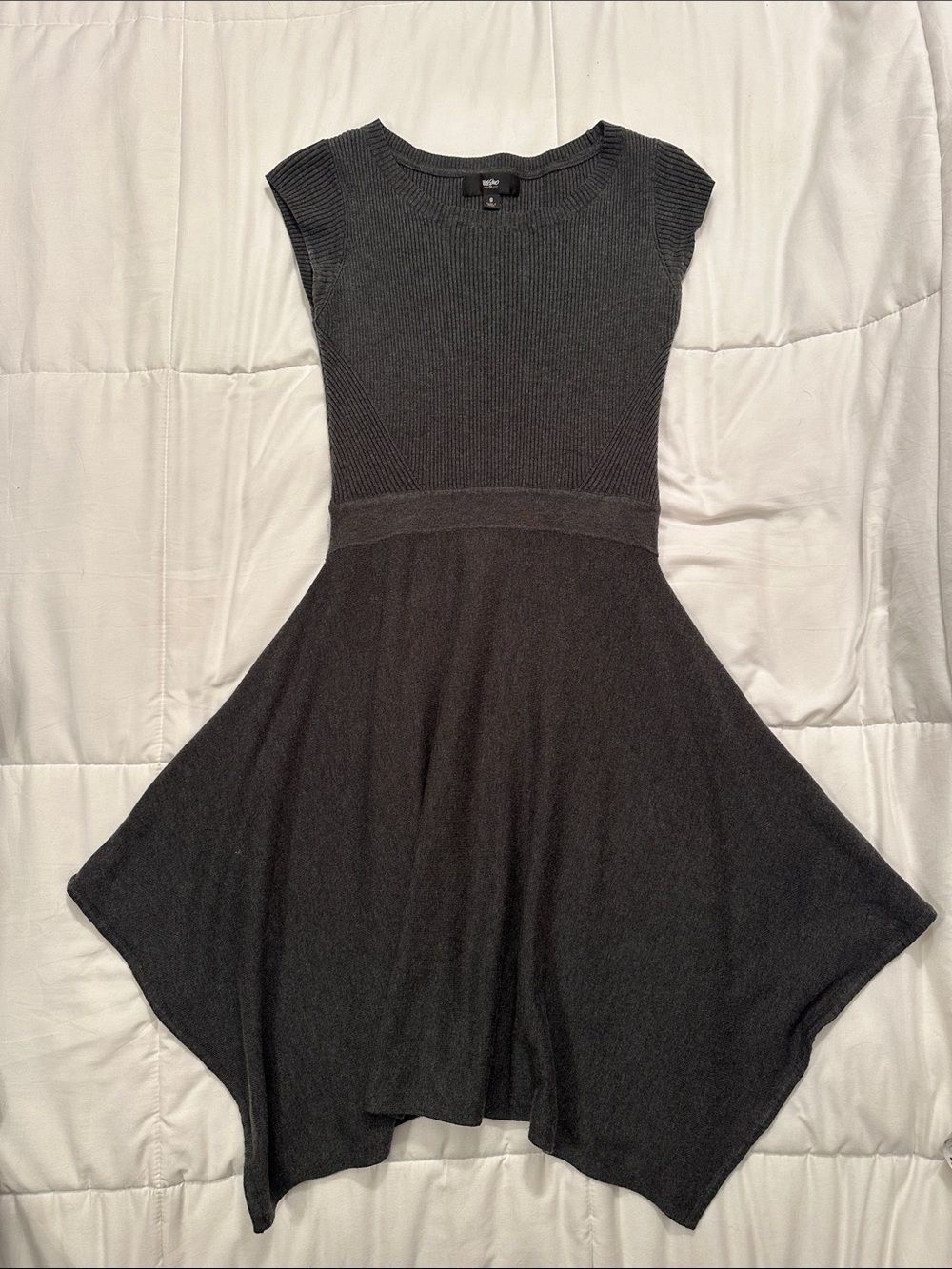 Chic Charcoal Knit Fit-and-Flare Dress